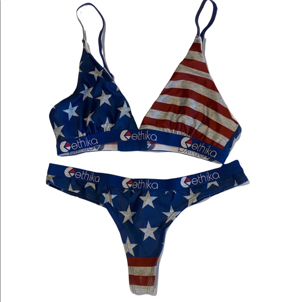 ETHIKA American Flag Bra & Underwear NEW